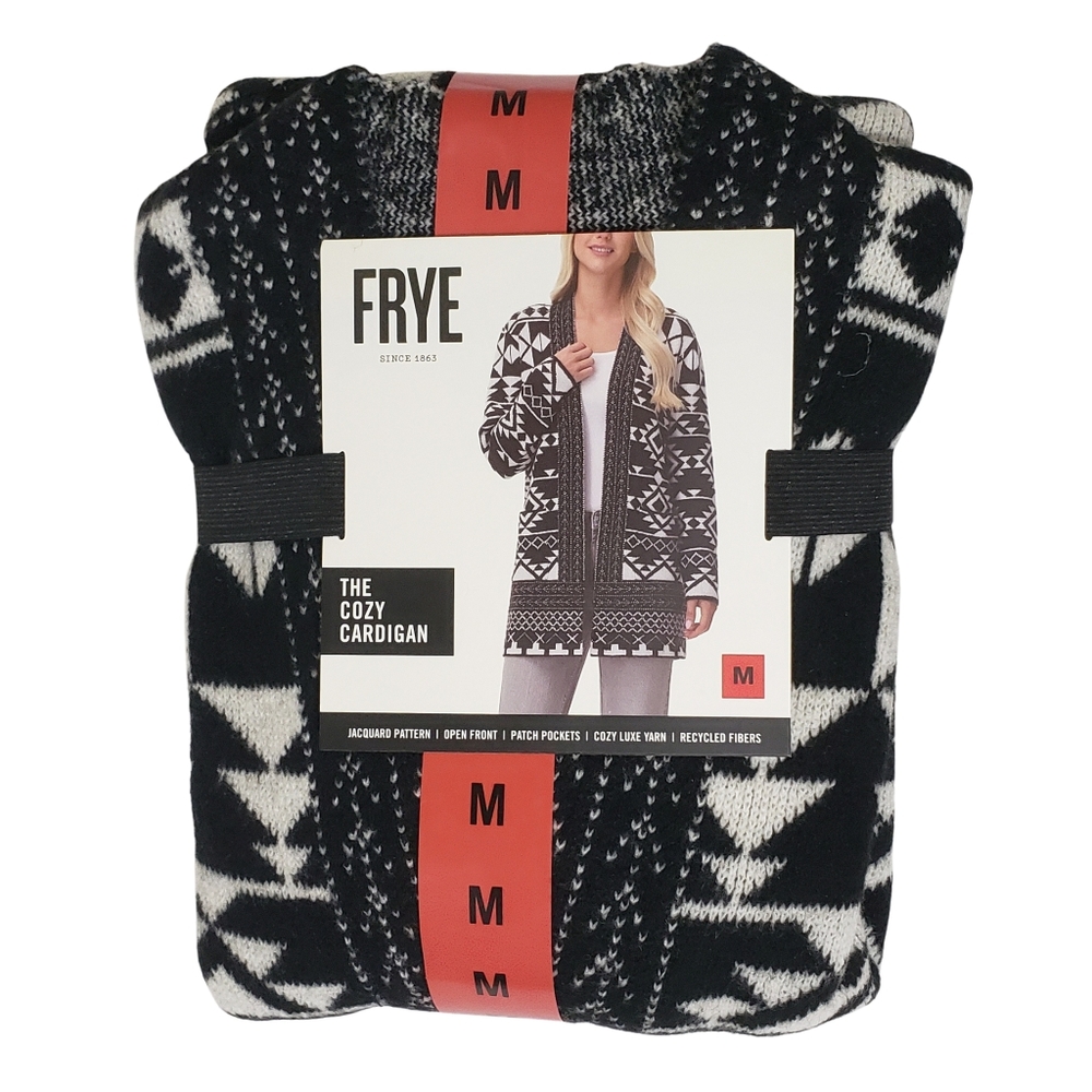 Frye Cardigan Sweater Yarn Long Sleeves Women Medium Black Combo NWT 🍁🍂
